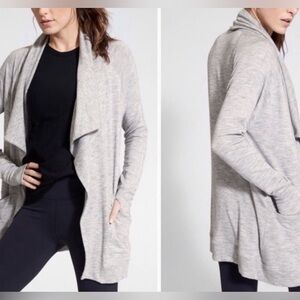 Athleta Studio Wrap Long Sleeve Modal Stretch Cardigan Light Heather Gray Small